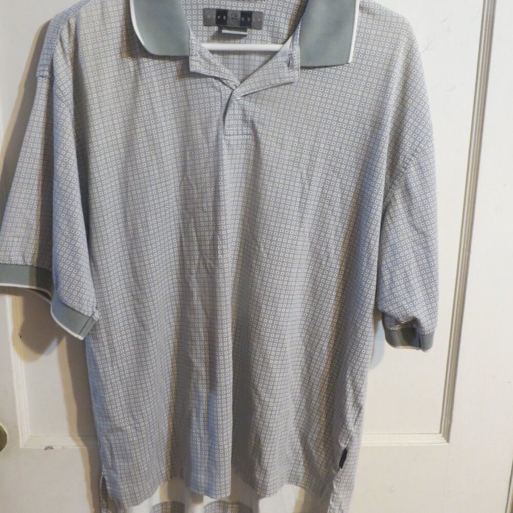 Nike Golf Polo Shirt Men' Med. Gray & White Dri-FIT Performance Athletic
